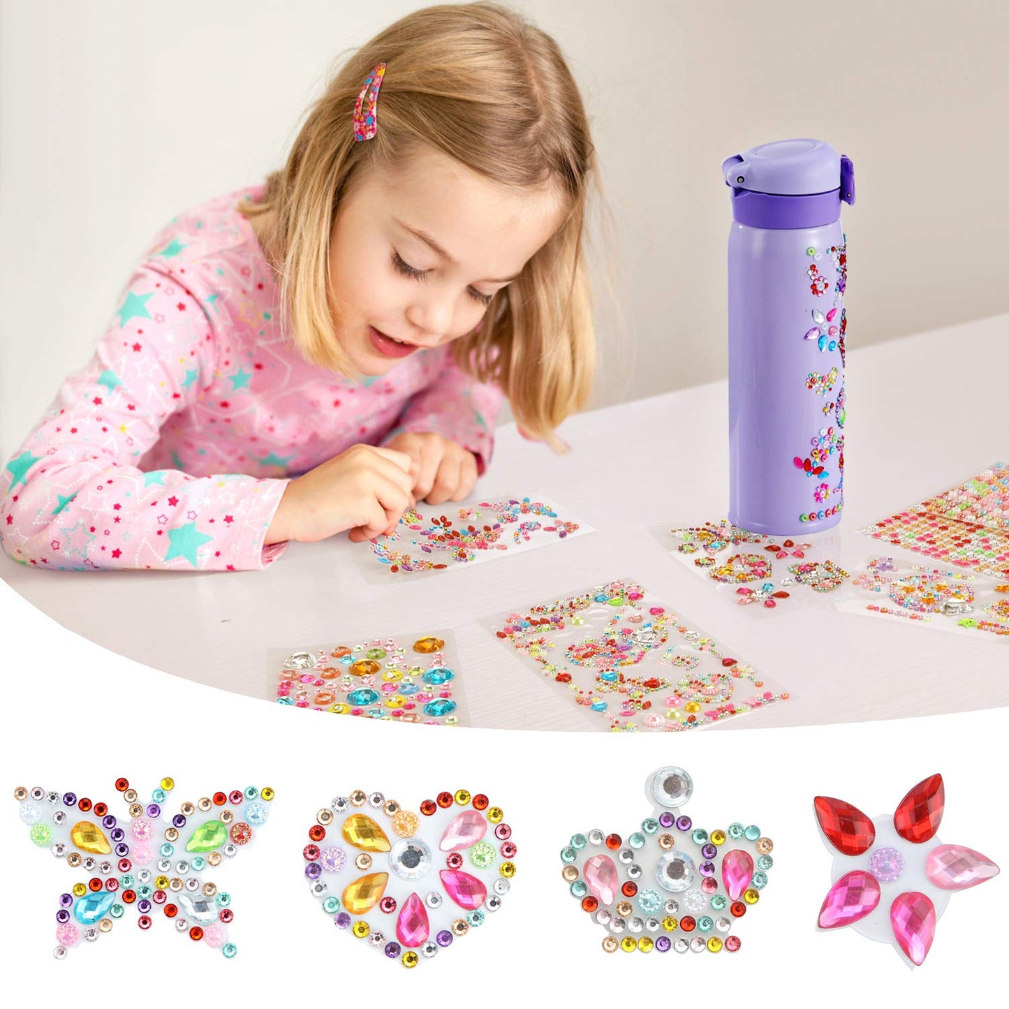 HULASO Gifts for Girls Decorate Your Own Water Bottles with Rhinestone Glitter Gem Stickers- Birthday Gifts for Kids DIY Arts and Crafts, BPA Free Stainless Steel Vacuum Insulated Mug (17 OZ)