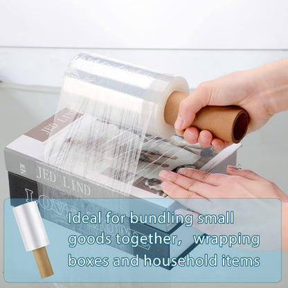 Outus 4 Pack Wrap Plastic Film with Handle Plastic Bags for Ice Tattoo Wrap Suitable for Athletic Trainers to Hold Ice Packs in Place for Moving Supplies Stretch Shrink Film, 5 Inch x 500 Ft Each