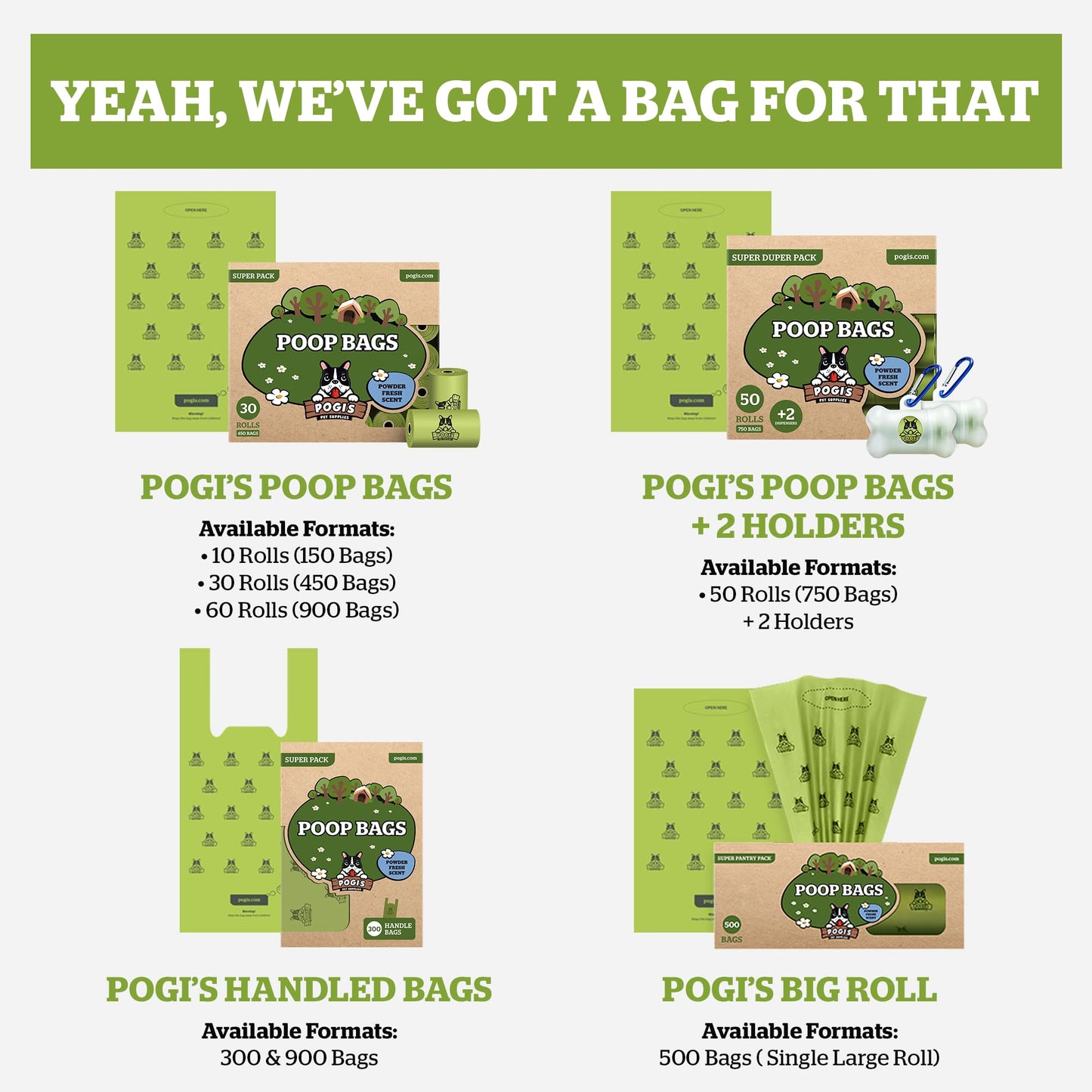 Pogi’s Dog Poo Bags with Handles – Extra Thick, Leak-Proof, Large, Fresh Scented, 300-Count