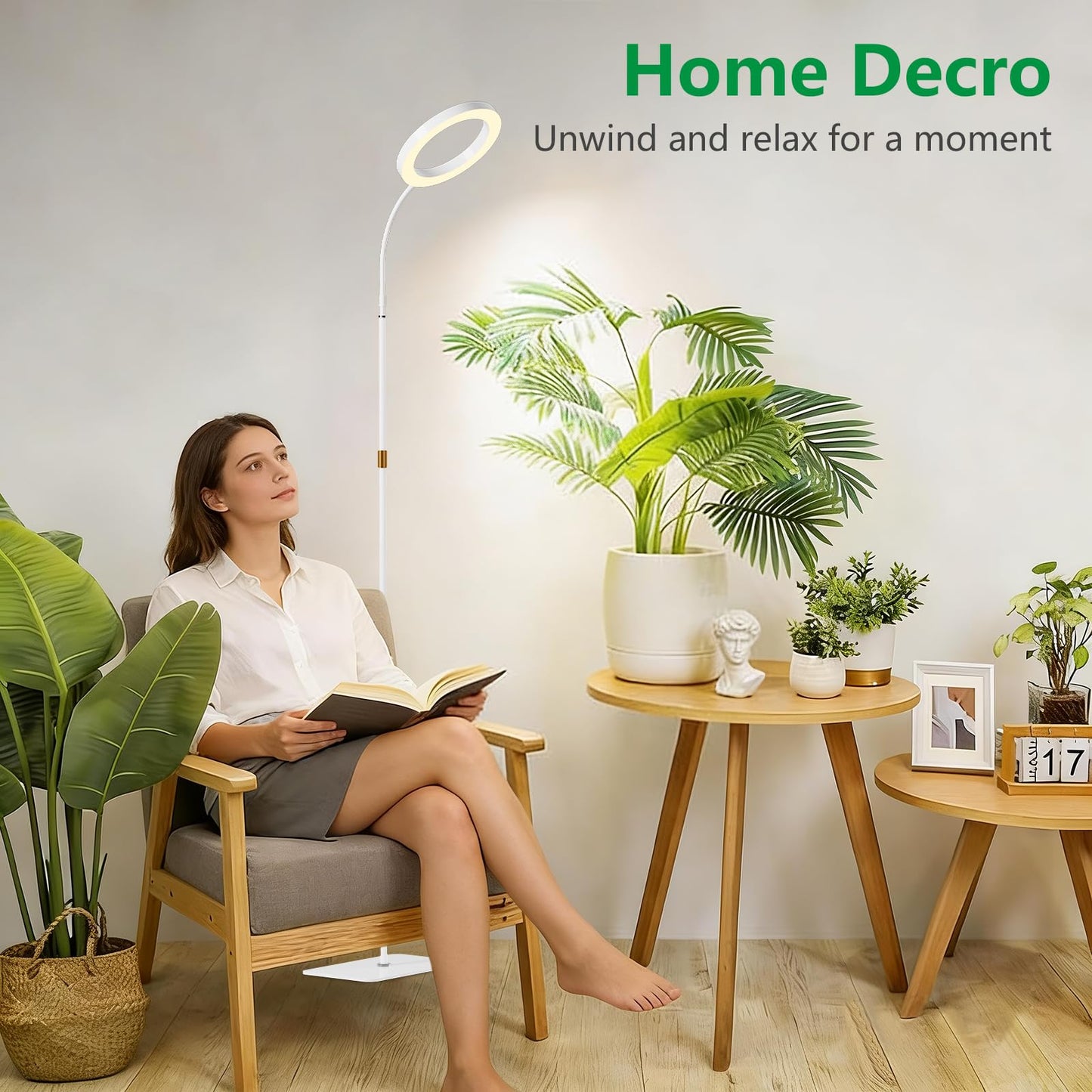 LPMZMBL One Head Grow Light for Indoor Plants Full Spectrum - Floor Standing Plant Lamp with Auto Timer 6/12/18H, 5-Level Dimmable & Adjustable Height 16.5-68in for Large Tall Plants | White