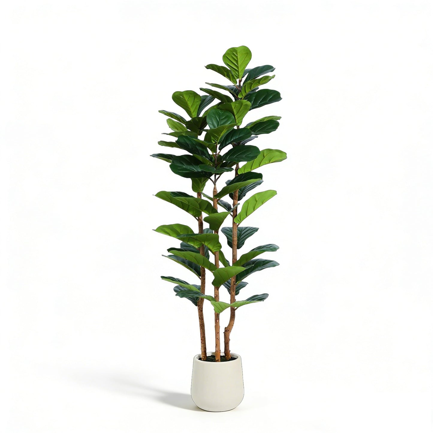 Joyplants 5ft Fake Fiddle Leaf Fig Tree, Realistic Fake Plants with Natural-Looking Trunk, Evergreen Faux Plants Indoor for Home & Office Decor（3 Poles, White Pot）