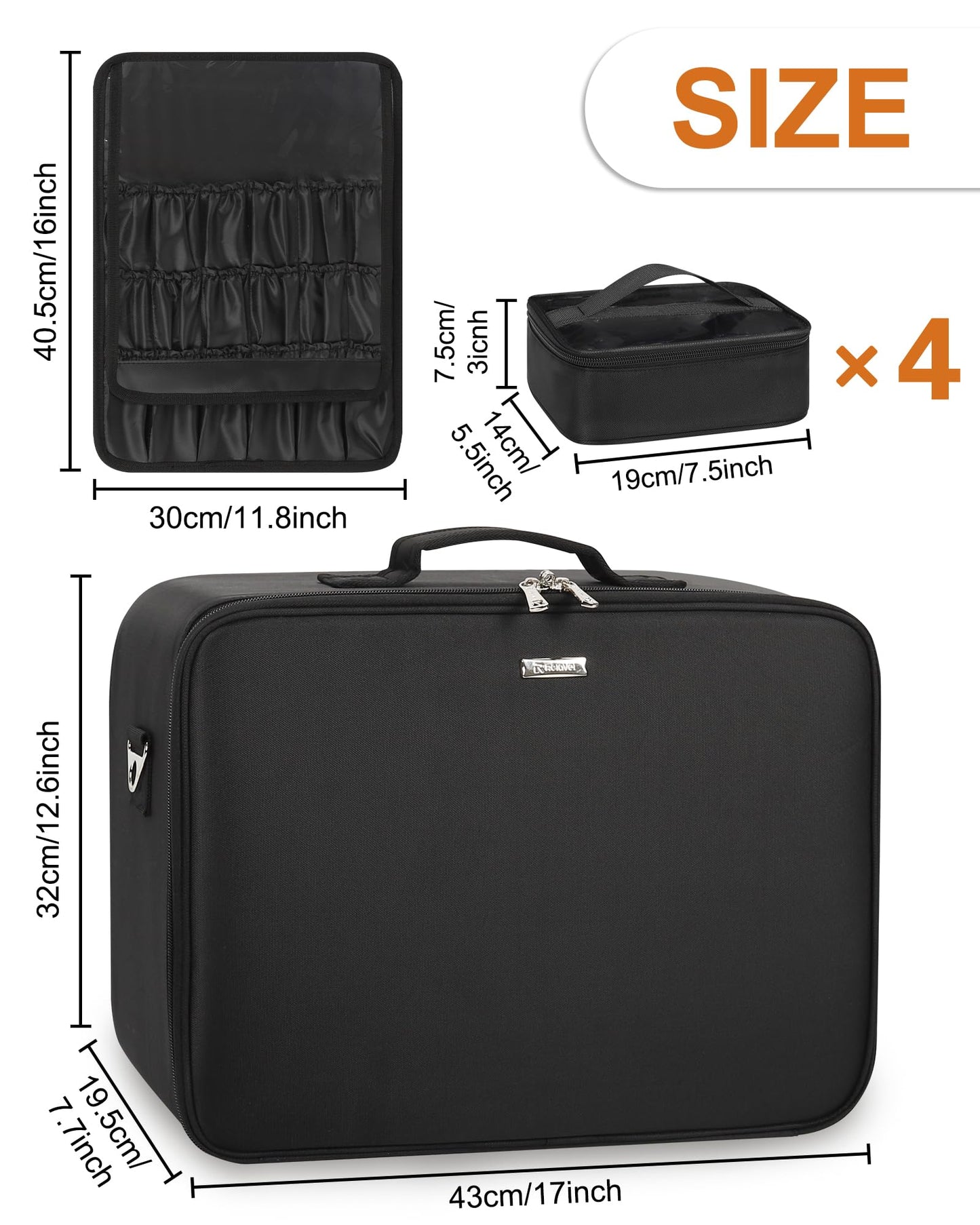 Relavel Travel Makeup Bag With LED Mirror, Cosmetic Train Case with Light up Mirror, Portable Makeup Artist Organizer Bag with Adjustable Dividers, Makeup Brush Holder Storage, Black