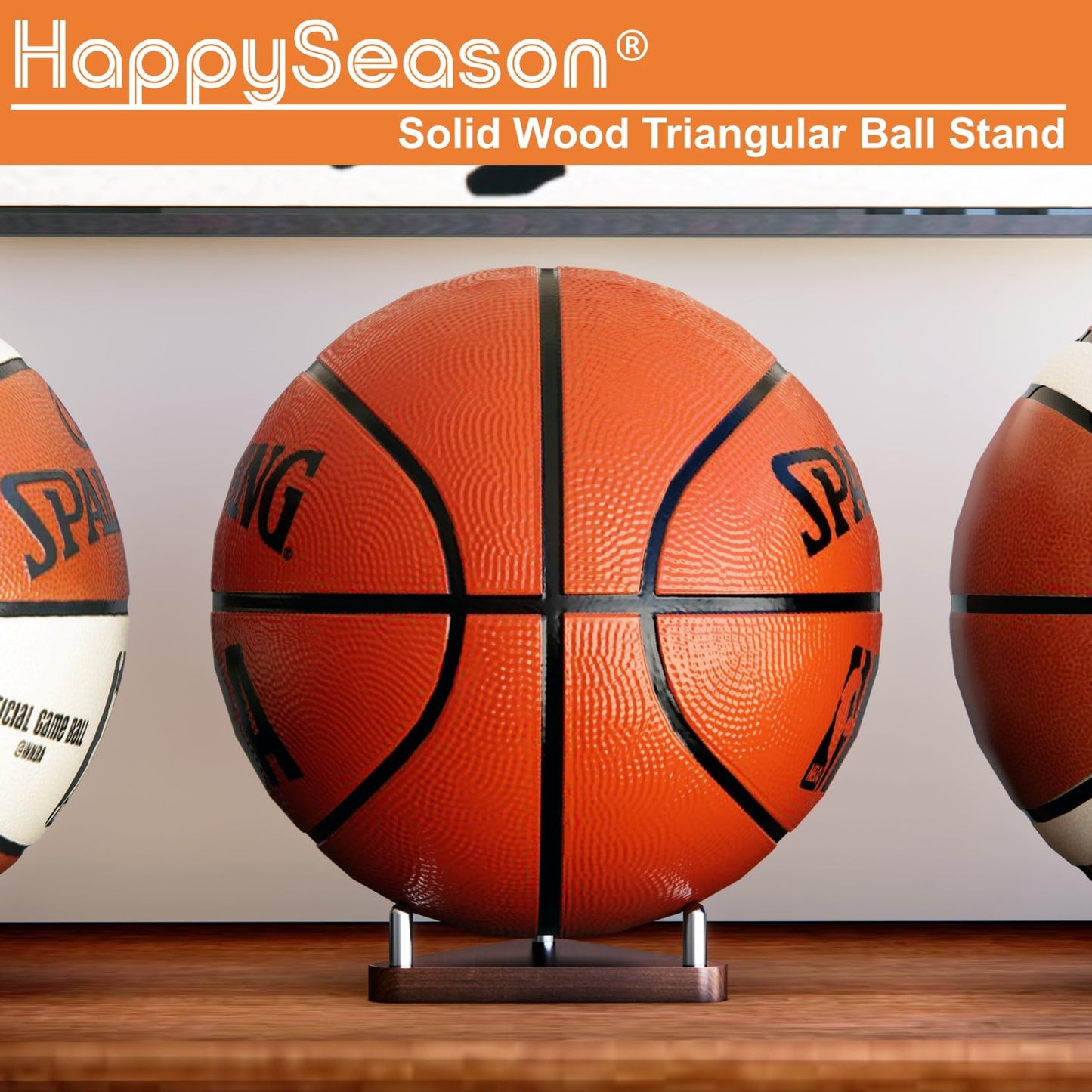 Happyseason 2 Pack Wood Football Display Stand, Triangular Ball Holder for American Football, Basketball & Soccer, Desktop Sports Memorabilia Display Rack for Autographed Balls, Easy Assembly