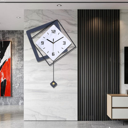 Wall Clock with Pendulum, Silent Quality Quartz Battery Operated, Metal Modern Large Wall Clocks for Living Room Kitchen Home Bathroom Bedroom Wall Decor,16x21inch(Black)