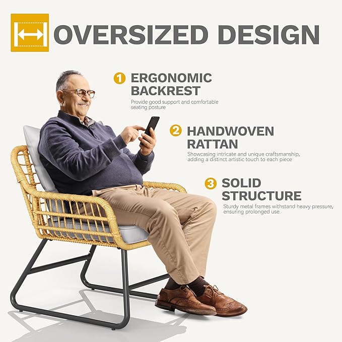 DWVO Outdoor Conversation Set 4 Piece, Outdoor Wicker Bistro Set