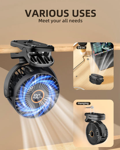 TUNISE Mini Clip on Fan, Battery Operated Desk Fan, Digital display，3 Speeds Adjustable, Bidirectional 360 ° Adjustable, Super Strong Wind, Portable Fan for Home Office Stroller Camping Black