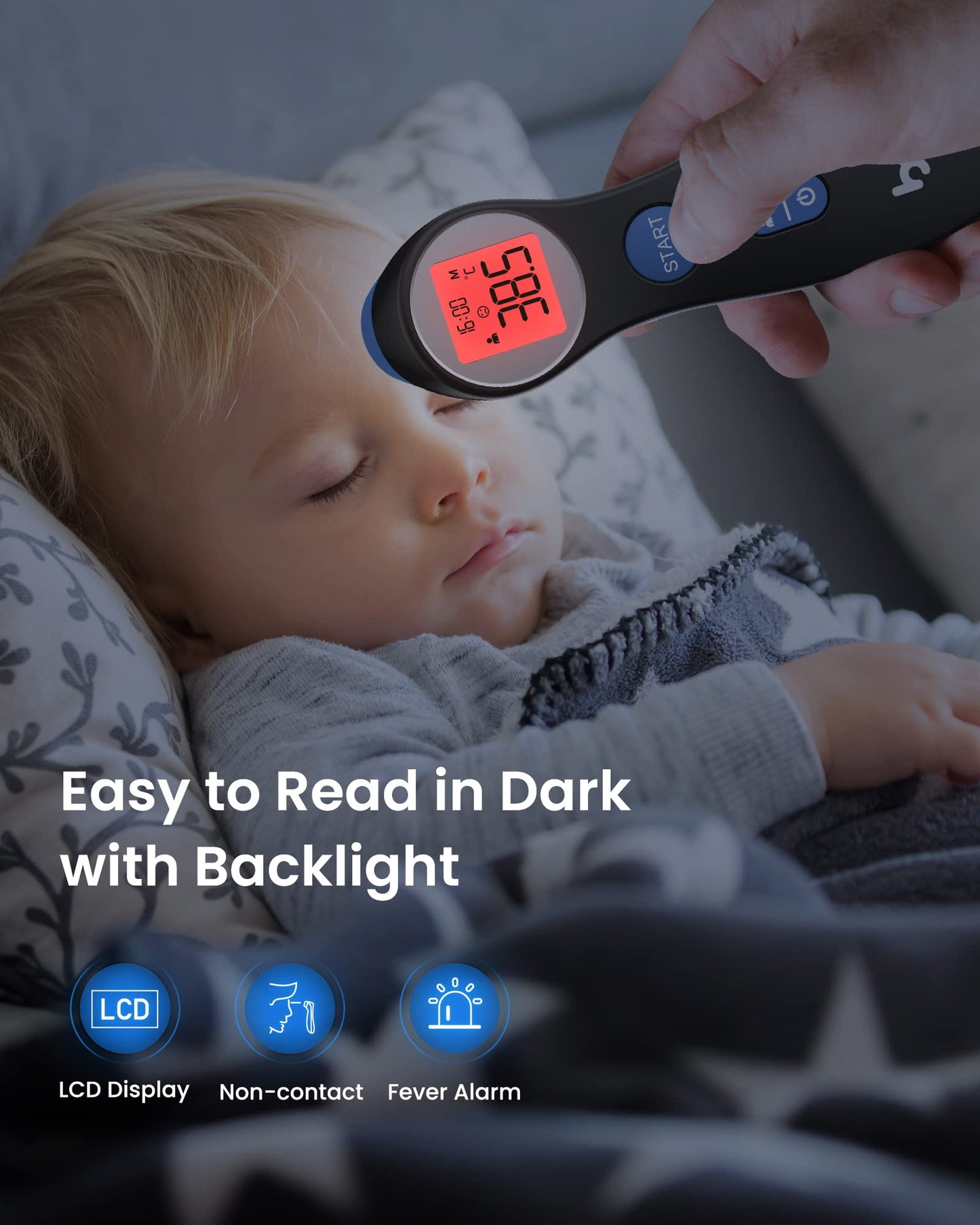 Forehead Thermometer for Adults Kids, No-Touch Infrared LCD Display Digital Baby Thermometers Body Temperature Thermometer