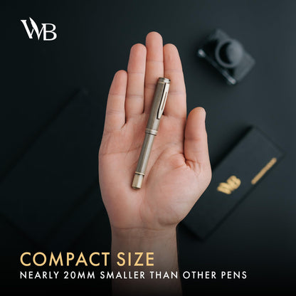 Wordsworth and Black Fountain Pen Mini EDC: Luxury Bronze Heavy Pocket Pen, Medium Nib, 6 Ink Cartridges, Ink Converter, Travel Refillable Writing Pen Gift Set, Men & Women