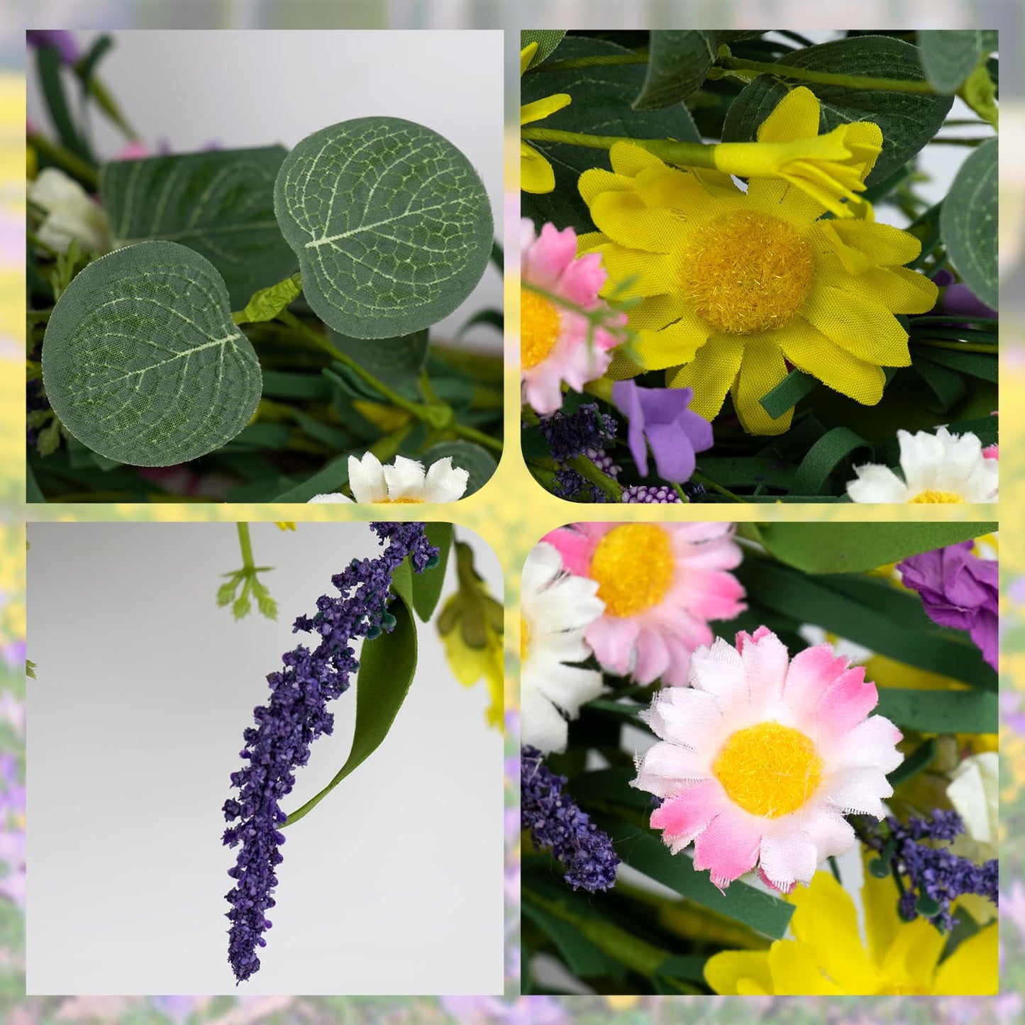 J'FLORU Large Spring Wreaths for Front Door 28 Inch Artificial Spring Wreath Summer Flower Wreath with Daisy and Lavender for Indoor Outdoor Wall Window and Easter Celebration