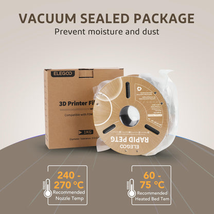 ELEGOO Rapid PETG Filament 1.75mm Black 1KG, High Speed Up to 600mm/s 3D Printer Filament Dimensional Accuracy +/- 0.02 mm, 1kg Cardboard Spool(2.2lbs) Fits for Most FDM 3D Printers