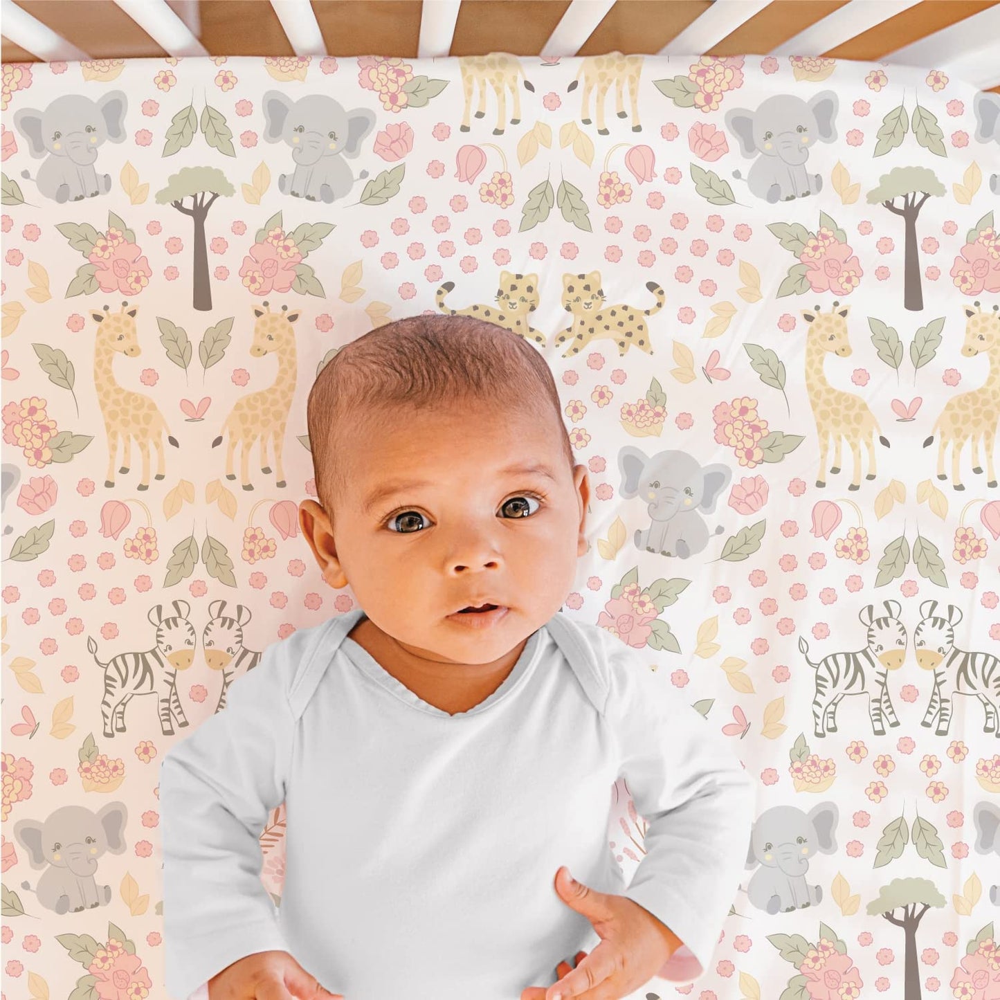 The Peanutshell 3 Piece Baby Crib Bedding Set for Girls - Newborn, Infant & Toddler Nursery Bed Set Decor with Fitted Crib Sheet, Dust Ruffle, Crib Comforter - Wildest Dreams