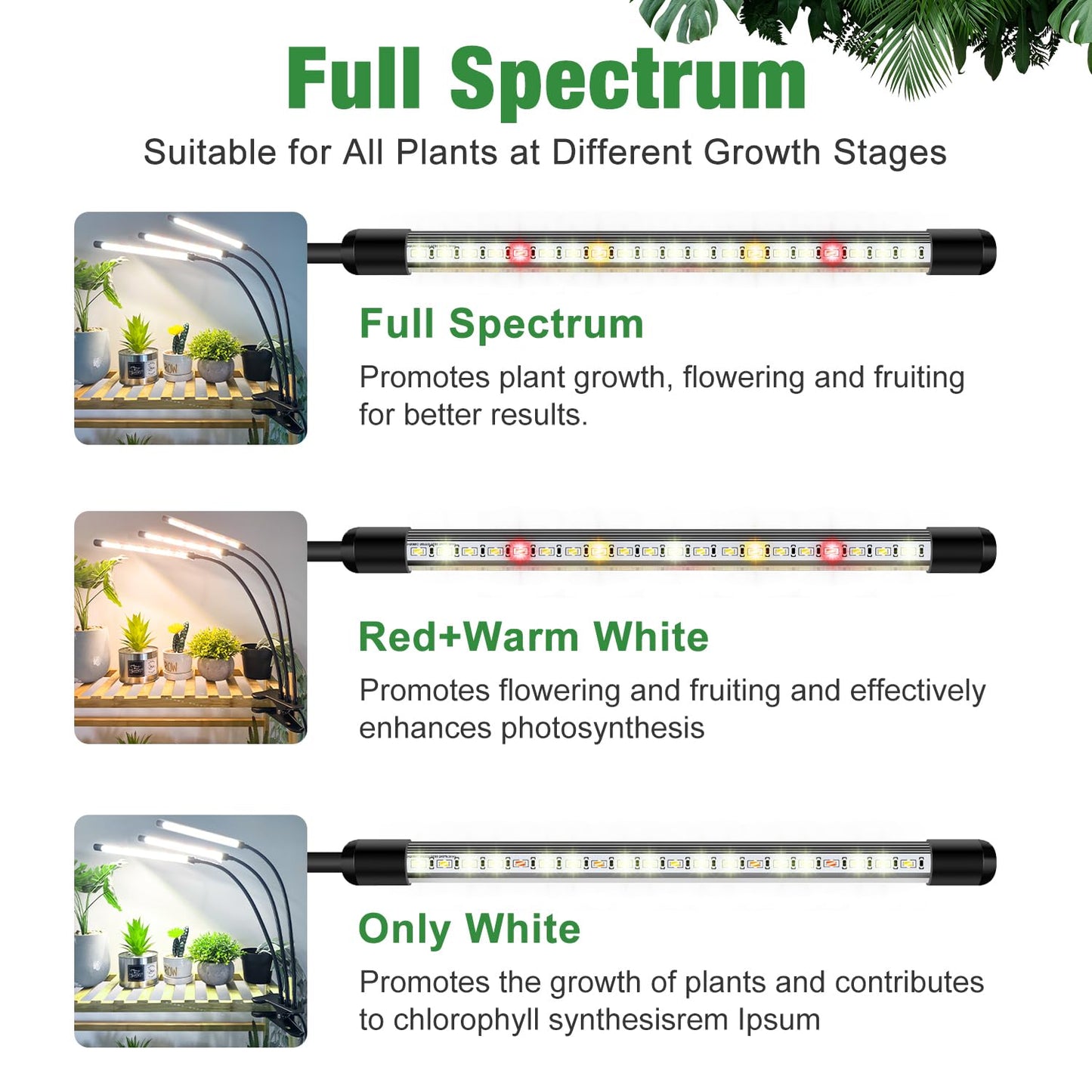 wolezek Grow Lights for Indoor Plants, 2 Pack 6000K Full Spectrum Plant Lights Indoor, White LED Plant Growing Lamp with Auto ON & Off Timer 6/12/16H, 3 Modes, 5-Level Dimmable Brightness