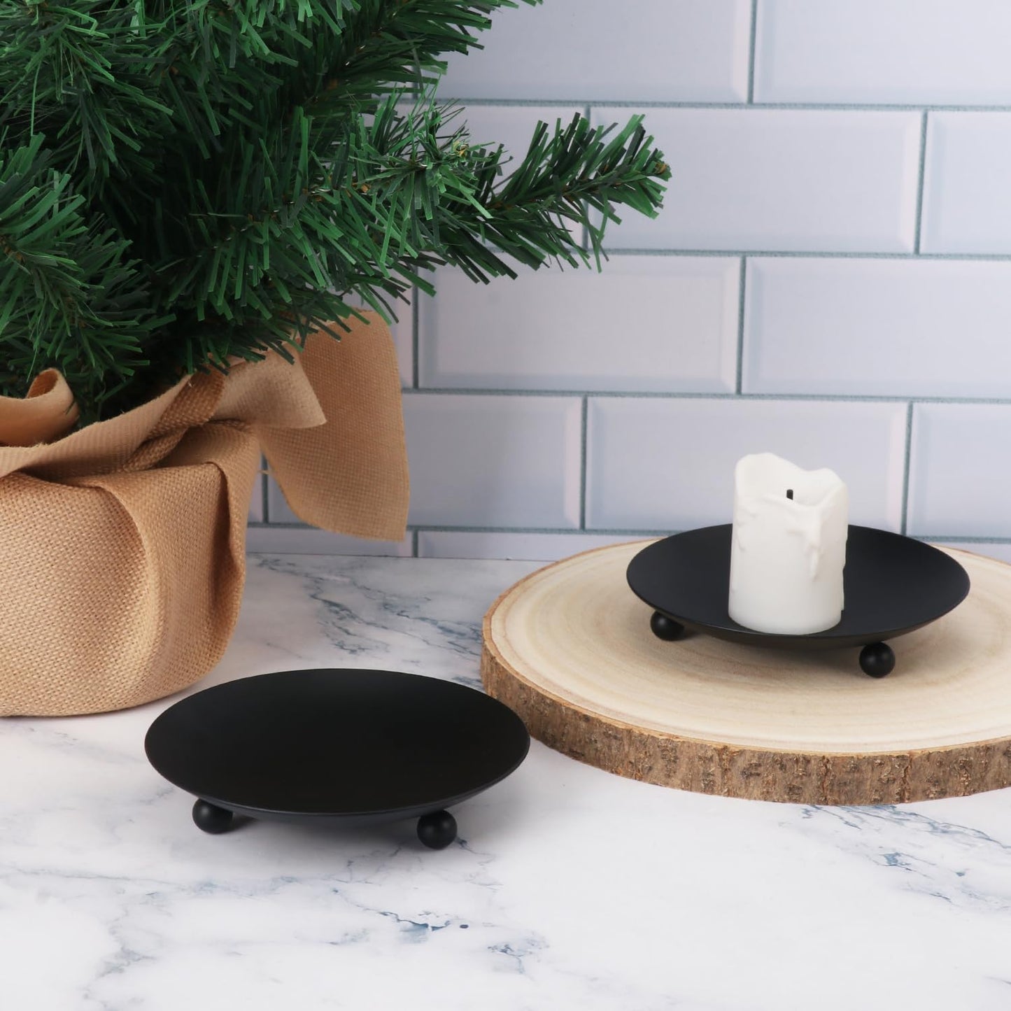 Biugaaufai 15 Pack Candle Holder Plate, Iron Plate Candle Holders, 4.33" D x 0.78" H, Matte Black, Perfect for LED & Wax Candles, Weddings, Home Decor