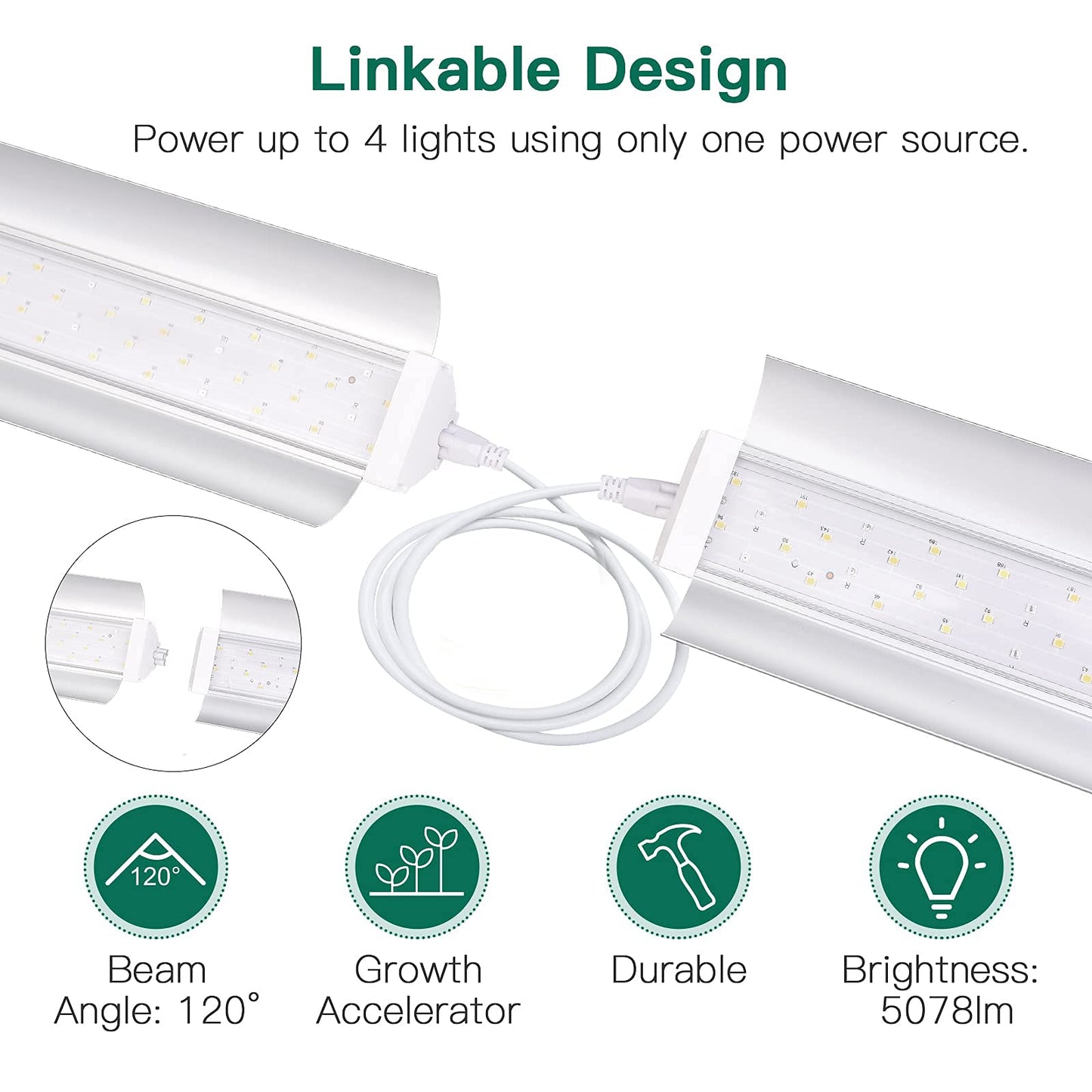 SZHLUX LED Grow Light 2FT Full Spectrum 2 Pack 80W (2×40W, 600W Equivalent) Sunlight Plant Light for Indoor Plants, Super Bright Grow Light Strips, Linkable Growing Light Fixture