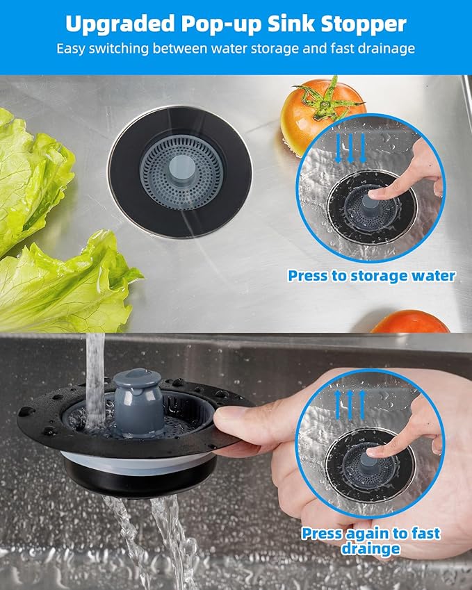Hibbent Upgraded 3 in 1 Kitchen Sink Drain Strainer and Stopper Combo,