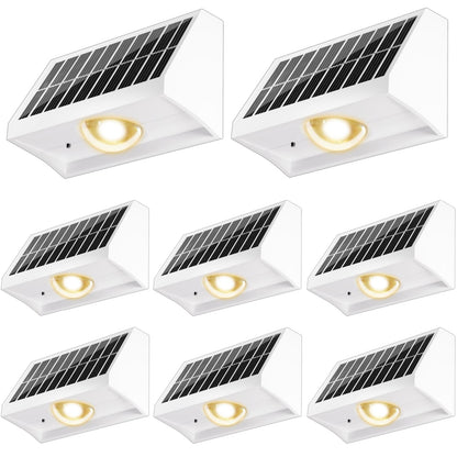 Solar Fence Lights Outdoor Waterproof High Brightness LED Spot Lens Deck Lights 7 Mode Warm & Cool White RGB Solar Powered Wall Lighting Decor for Outside Patio Step Backyard Railing - 8 Pack(White)
