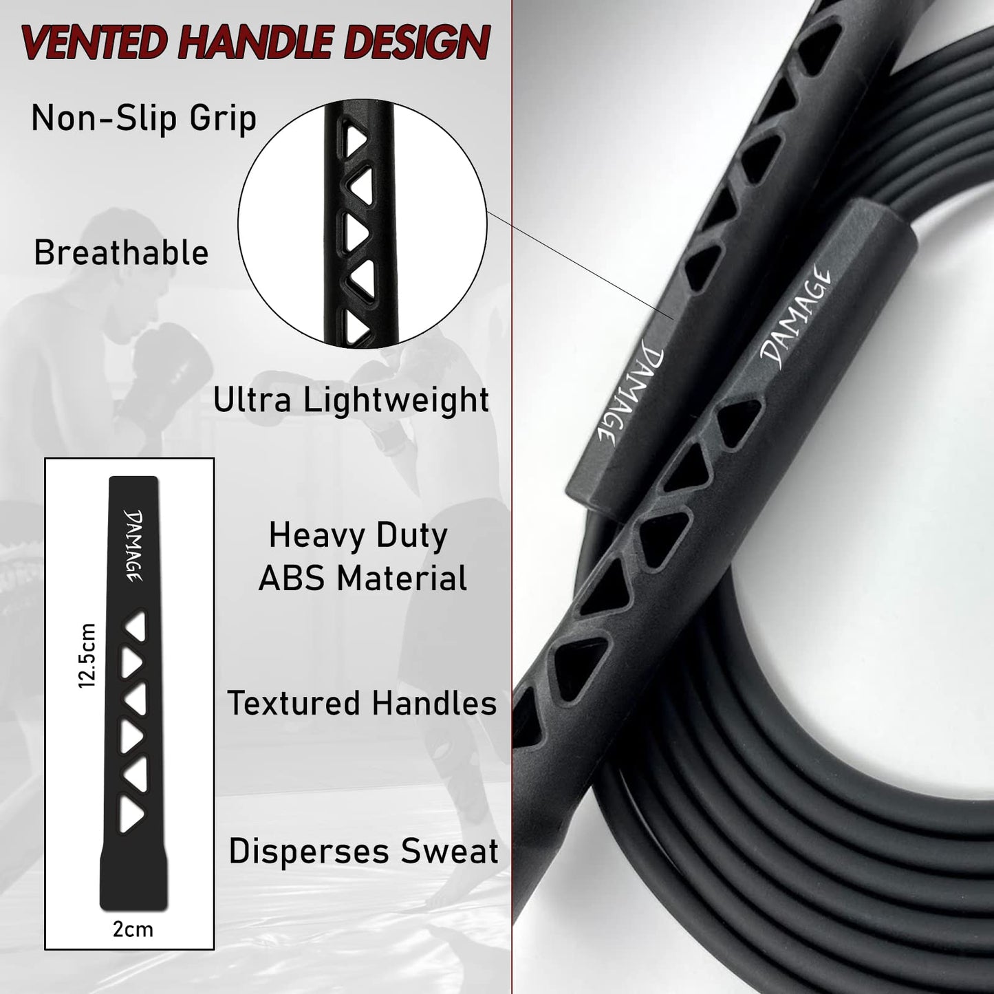 Damage Fight Gear Boxer Classic Speed Rope, Lightweight PVC Skipping,Jumping Rope, Non-Slip Ventilated ABS Plastic Handles and Matte Coated Tangle-Free Jump Rope for Boxing, MMA, Martial Arts