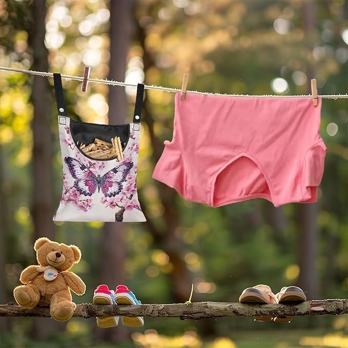 Clothes Pin Hanging Bag, Butterfly Clothes Pins Bag Holder Outdoor 4.Stylish