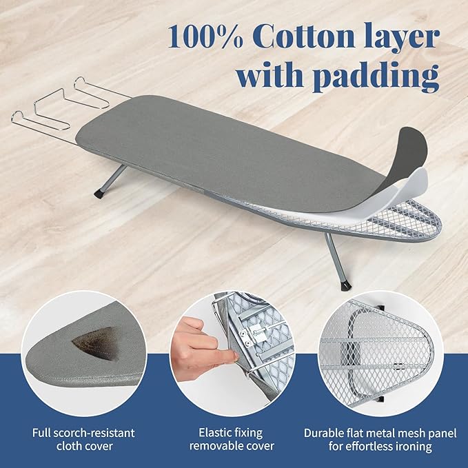 Tabletop Ironing Board with Iron Rest, Small Ironing Board Foldable with Heat