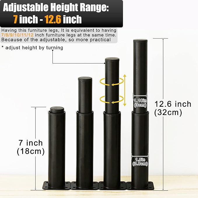 Metal Adjustable Furniture Legs 7-12.6 inch, Wlrrcwdttc Bed Support Legs