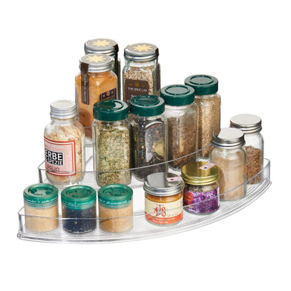 iDesign Recycled Plastic 3-Tier Stadium Spice Rack Organizer for Kitchen, Fridge, Freezer, Pantry and Cabinet Organization, The Linus Collection – 6.25" x 4" x 1.25", Clear