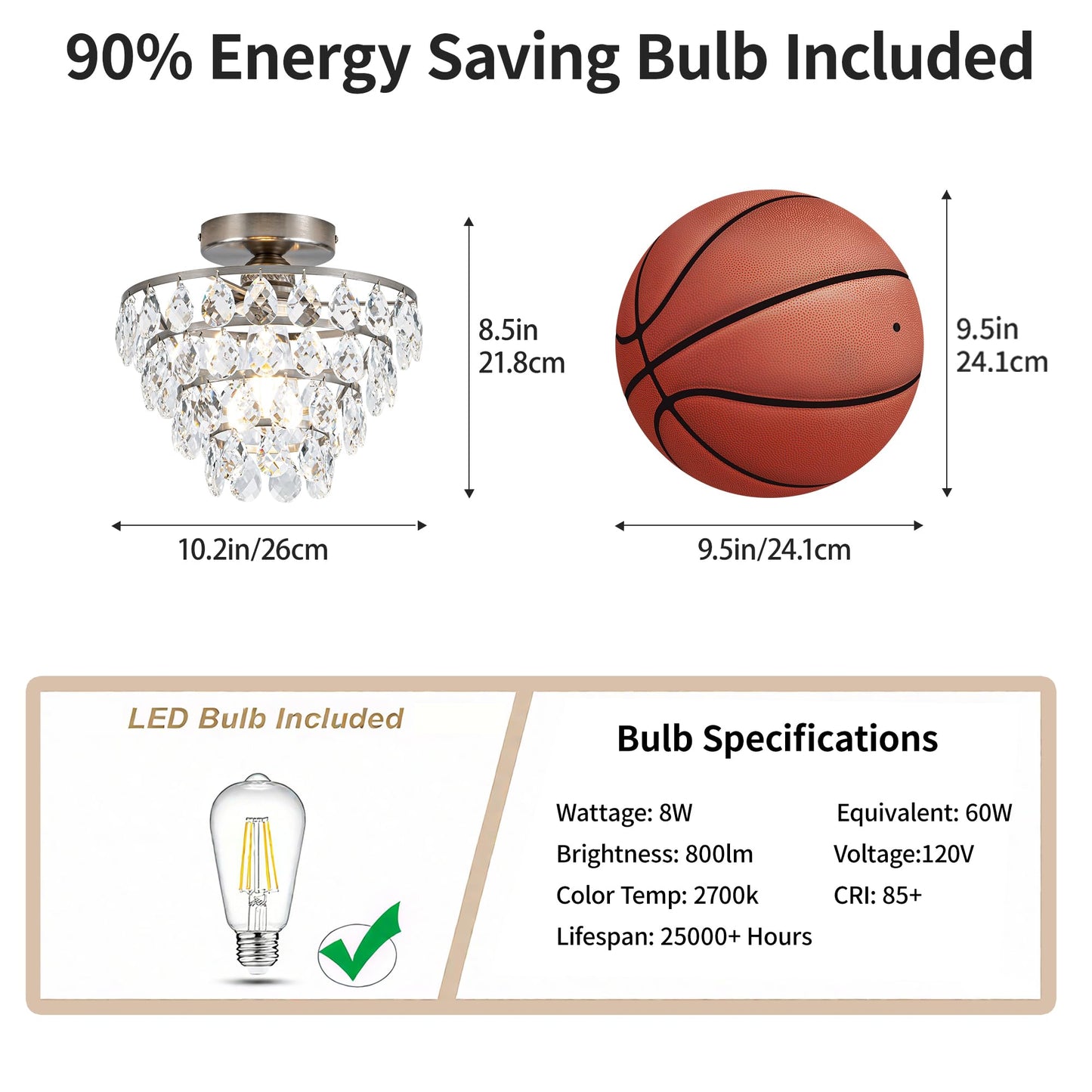 MAYNA Crystal Ceiling Light Fixture, Chrome Hallway Light Fixtures Ceiling, Bedroom Light Fixture for Kitchen Entryway Bedroom Laundry Room Girls Room, E26 Bulb Included