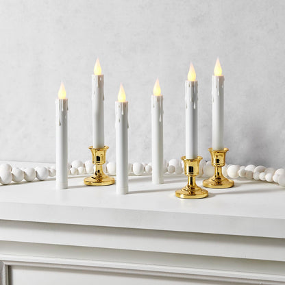 LampLust Christmas Window Candles Battery Operated with Timer, 6 Pack Christmas Candles, Gold Holders, Remote, Warm White Light, Electric Welcome Candle Holiday Window Sill Decorations
