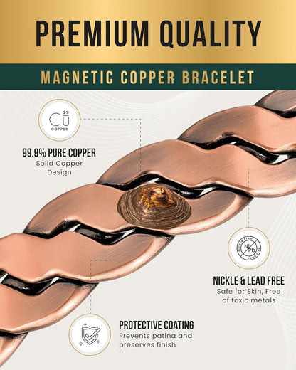 MagnetRX® Pure Copper Magnetic Bracelet - Magnetic Copper Bracelets for Men - Adjustable Cuff + Gift Box (Twisted Copper)