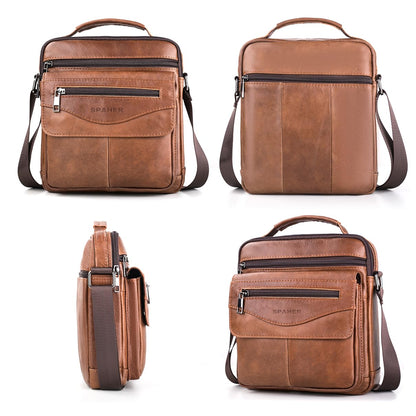 SPAHER Men Leather Handbags Shoulder Bags Messenger Business Bag Crossbody Satchel Sling Waterproof Travel Bag Daily Man Bag with Adjustable Shoulder Strap for Ipad 11 Inch Brown