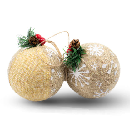 12 Pcs Burlap Christmas Ball Ornaments, 3.15 Inches Rustic Buffalo Plaid Christmas Tree Ornaments, Natural Jute Farmhouse Decorations for Xmas Tree, Holiday, Party