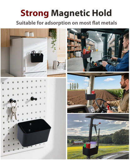XYNOXRIDE Magnetic Storage Box for Metal Surfaces, Magnetic Cup Holder Magnet Organizer Holder Holds Phones Glasses Keys Tissues, Fits Golf Carts, Forklifts, Tractors, School Bus