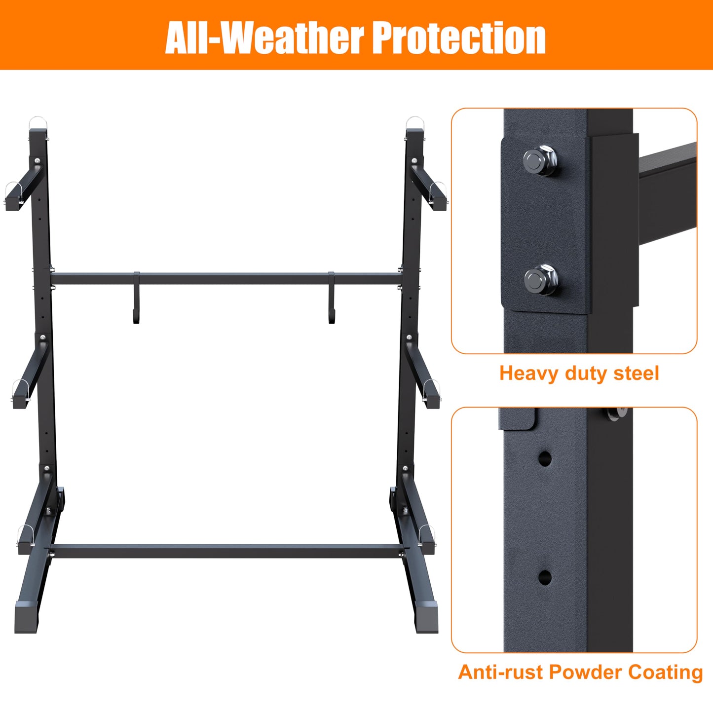 TRUSOON Outdoor Freestanding Kayak Rack, Heavy Duty Kayak Stand for 3 Kayaks, Canoe, Surfboard, Paddle Board Storage, Hold up to 600lbs, Black