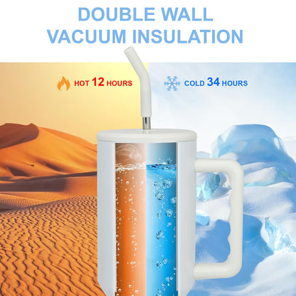 FECBK 40 oz Sublimation Tumbler with Handle and Straw Keeps Cold for 34 Hours Leakproof Stainless Steel Double Wall Vacuum Insulated Travel Mug Sublimation Blank Tumblers Bulk White 16 Pack