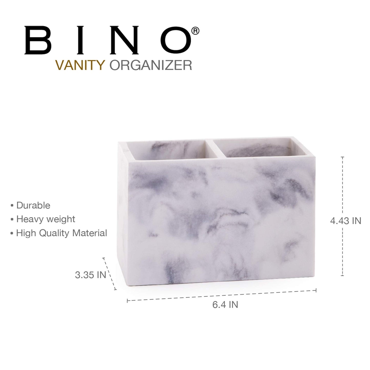 BINO | Multi-Purpose 2 Compartment Organizer - Elegant Makeup Brush & Toothbrush Holder for Bathroom and Vanity | Marble Stylish Accessories for Organization