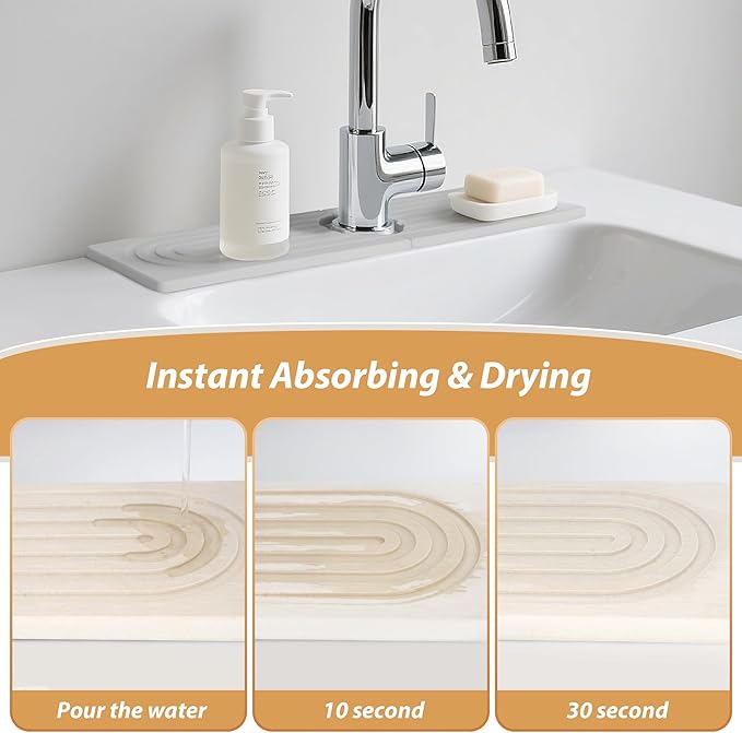 Kitchen Sink Faucet Mat, Diatomaceous Earth Quick Dry Sink Splashback Drying Mat
