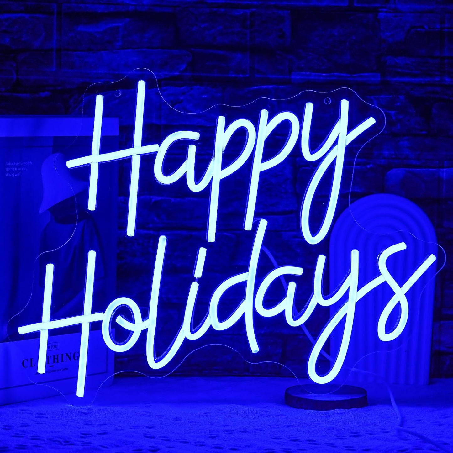 LULANMP Happy Holidays Neon Sign for Wall Decor Dimmable Holiday Neon Lights Blue Christmas LED Sign for New Year Party Home Bar Living Room Offic Decor(16.5''*12.5'')
