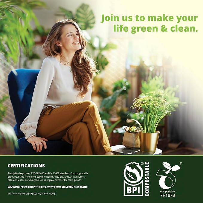 Simply Bio 3 Gallon Compostable Trash Bags Liners Drawstring, Heavy Duty Extra