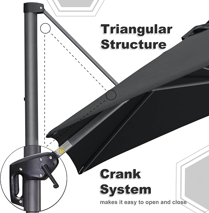 PURPLE LEAF 9' X 11.5' Square Cantilever Umbrella Patio Umbrella with Base Outdoor Umbrella Aluminum Offset with 360-degree Rotation for Garden Deck Pool Patio Black