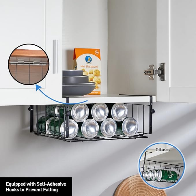 2 Pack Hanging Under Shelf Storage Basket, Adjustable Under Cabinet Add-on