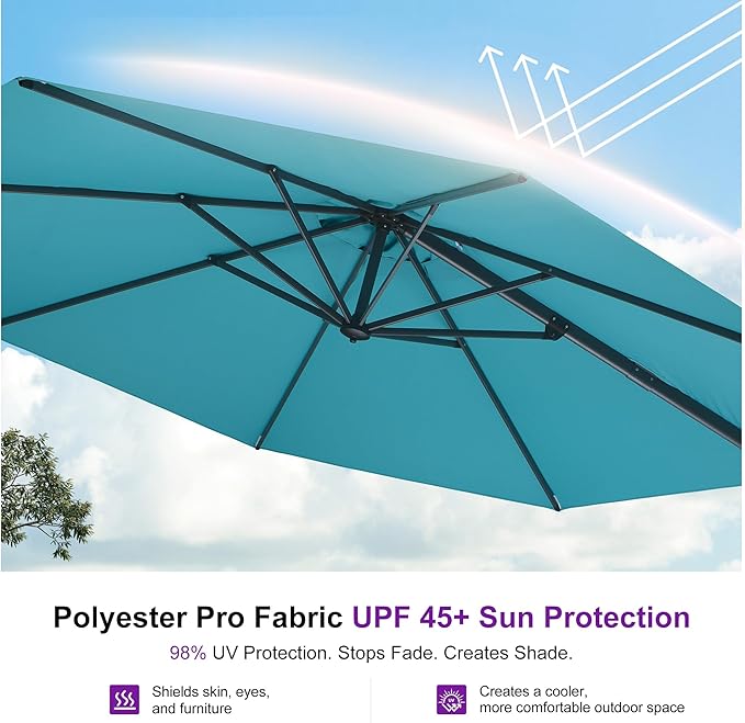 PURPLE LEAF 11 Feet Patio Cantilever Umbrella with Base Outdoor Umbrella Round Aluminum Offset with 360-degree Rotation for Garden Deck Pool Patio, Turquoise Blue