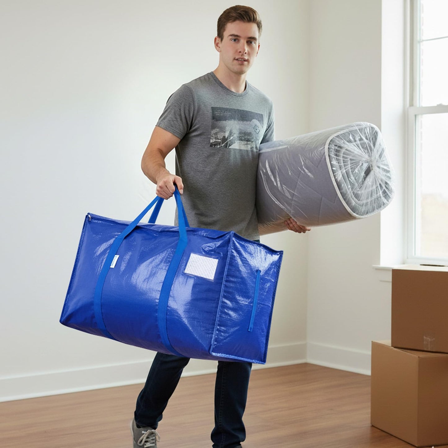 TICONN 4 Pack Extra Large Moving Bags Heavy Duty with Zippers & Carrying Handles, Durable Storage Bags Moving Boxes for Closet Organizers and Storage (4 Pack, Blue)