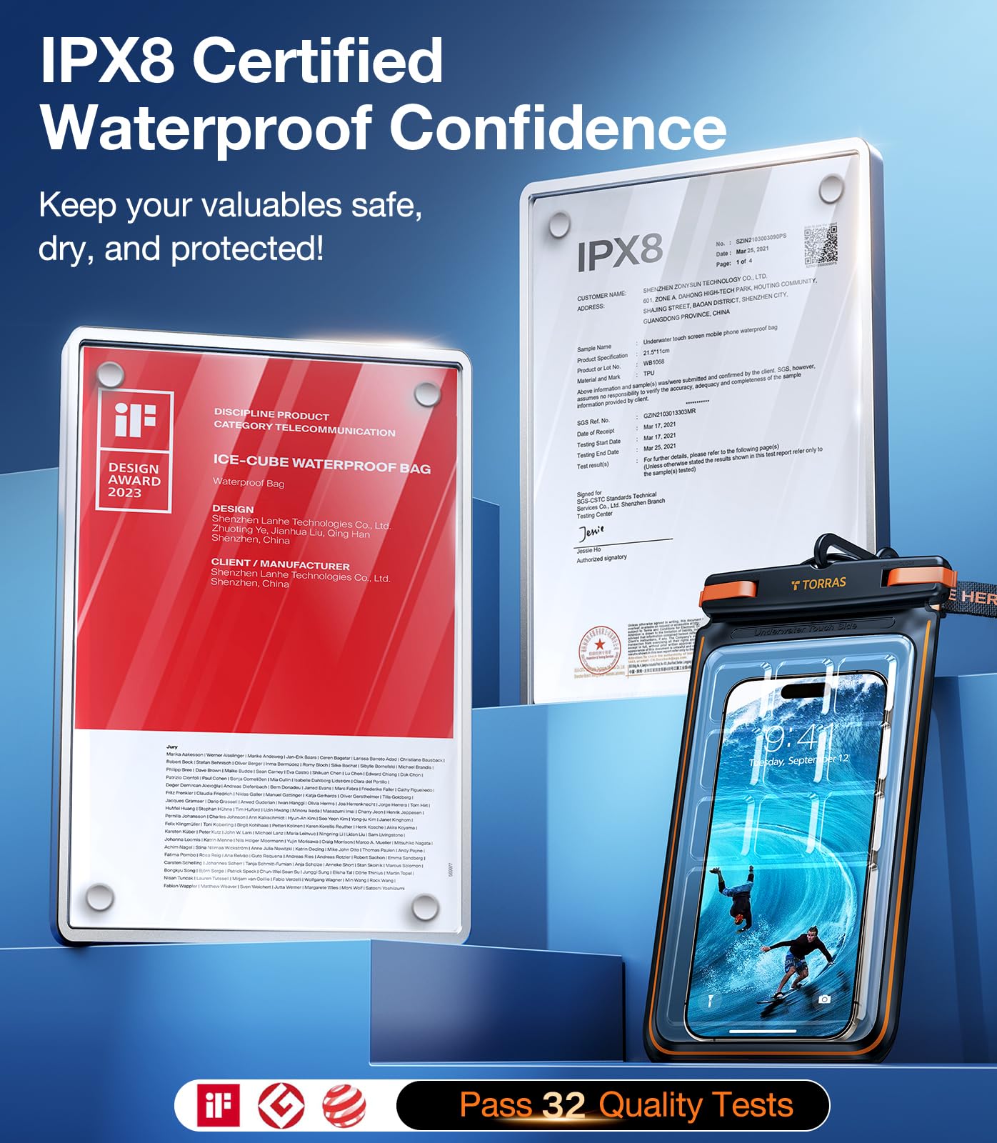 TORRAS 2 Pack IPX8 Waterproof Phone Pouch Floating, Underwater Screen Touchable, Waterproof Phone Case with Lanyard for iPhone 16 Pro Max 15 14 S24, Cell Phone Dry Bag Cruise Essentials 7.0", Black