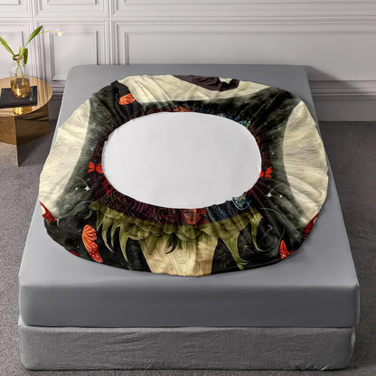 HOSIMA Frog Fitted Sheet Full,Frog Wearing Witch Hat Sitting on Mushroom,Butterfly Pattern Aesthetic Cute Bedding for Kids Boys Girls Halloween Room Decor,1 Fitted Sheet+2 Pillowcases.