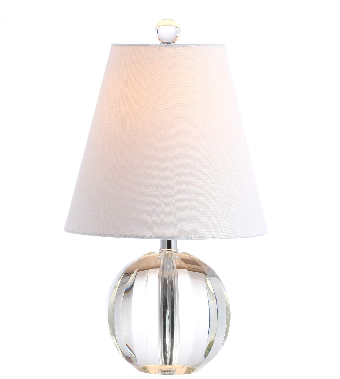JONATHAN Y 16" Clear Crystal Ball LED Table Lamp, White Modern Bedside Lamp, with White Linen Empire Shade, Glam Orb Glass Nightstand Lamp for Living Room, LED Bulb JYL2079A