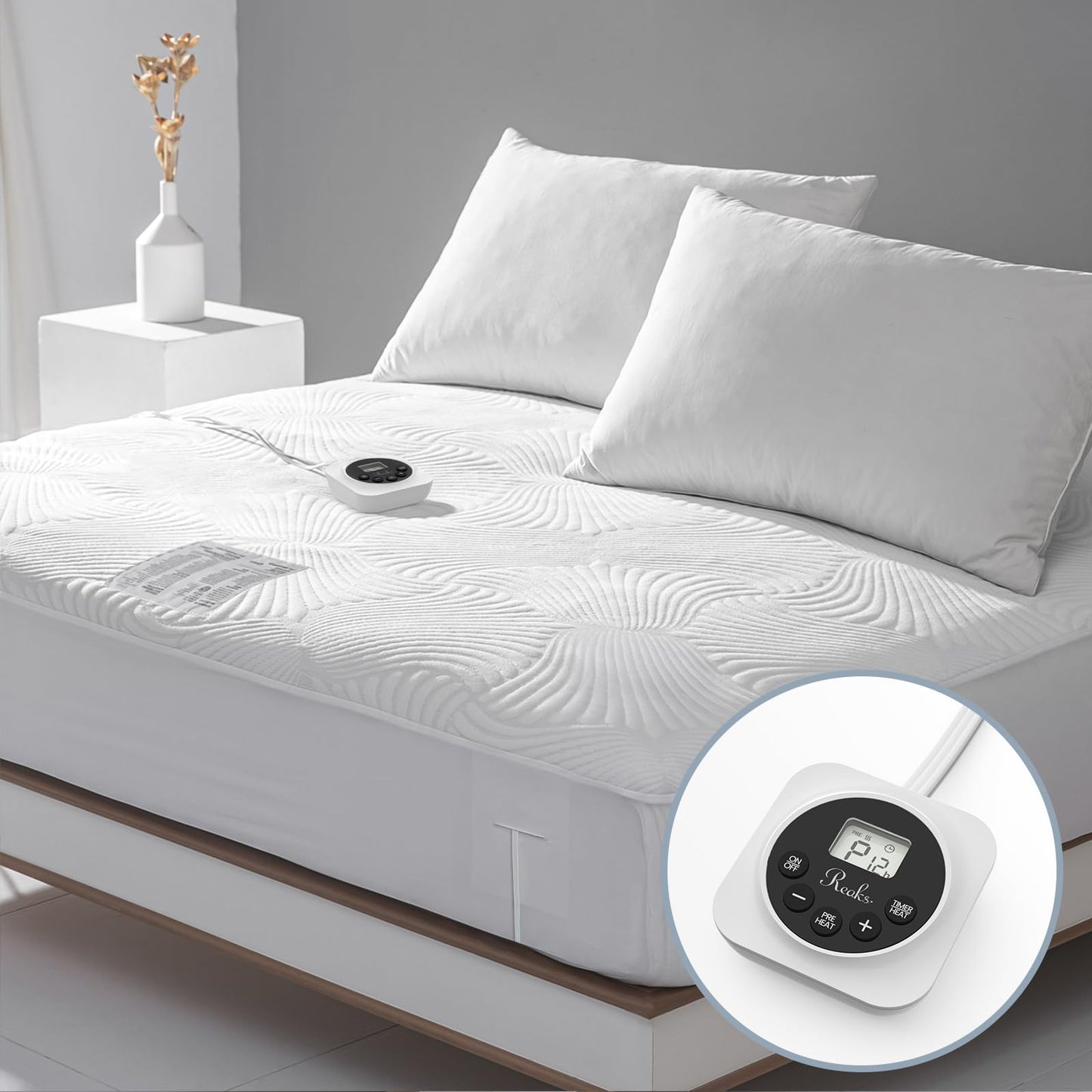 King Size Electric Heated Mattress Pad - Bed Warmer with Memory & Preheat Functions, 12 Heat Settings Dual Control for 1-12 Hours Auto Off, Lighted Button