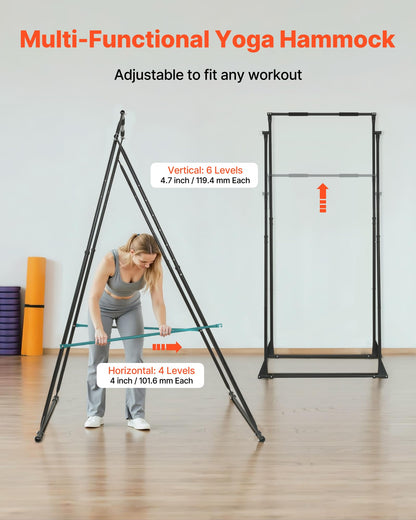 VEVOR Yoga Stand Frame, Max 440.9 lbs Load Swing Stand, Triangular Structure Pull Up Stands, Aerial Silk Stands with EVA Foam & 6.6-Yard Yoga Hammock, 4-Level Horizontal & 6-Level Vertical Adjustment
