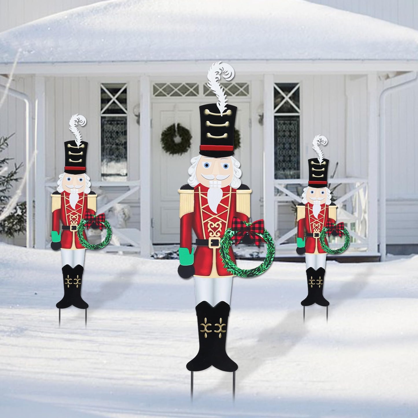 Christmas Yard Sign Decorations Outdoor Christmas Nutcracker Wreath Yard Signs with Metal Stakes for Xmas Holiday Party Lawn Sign Garden Decor Outdoor Yard Signs