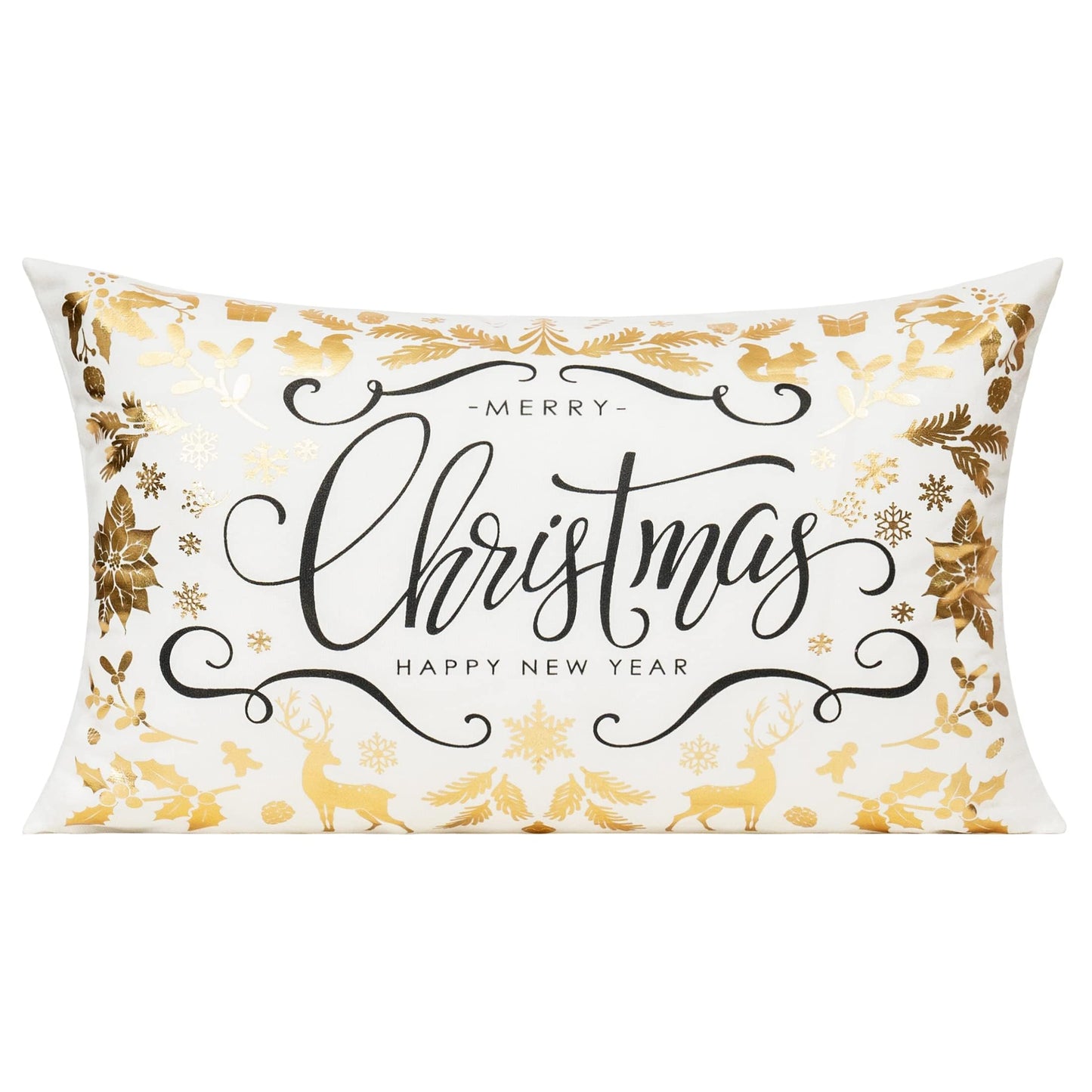 Christmas White Gold Lumbar Throw Pillow Covers 12X20 Set of 2 Winter Xmas Outdoor Navidad Decorations Reindeer Tree Home Holiday Décor Ornaments Velvet Cushion for Bed Room Sofa Couch Livingroom