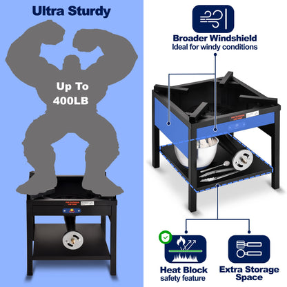 ARC Single Burner Propane Stove, 200,000BTU Cast Iron High Pressure Outdoor Propane Burner Cooker,16.5"Heavy Duty Square Stove, Great For Outdoor Cooking Turkey Fry,Seafood Boil,Homebrewing