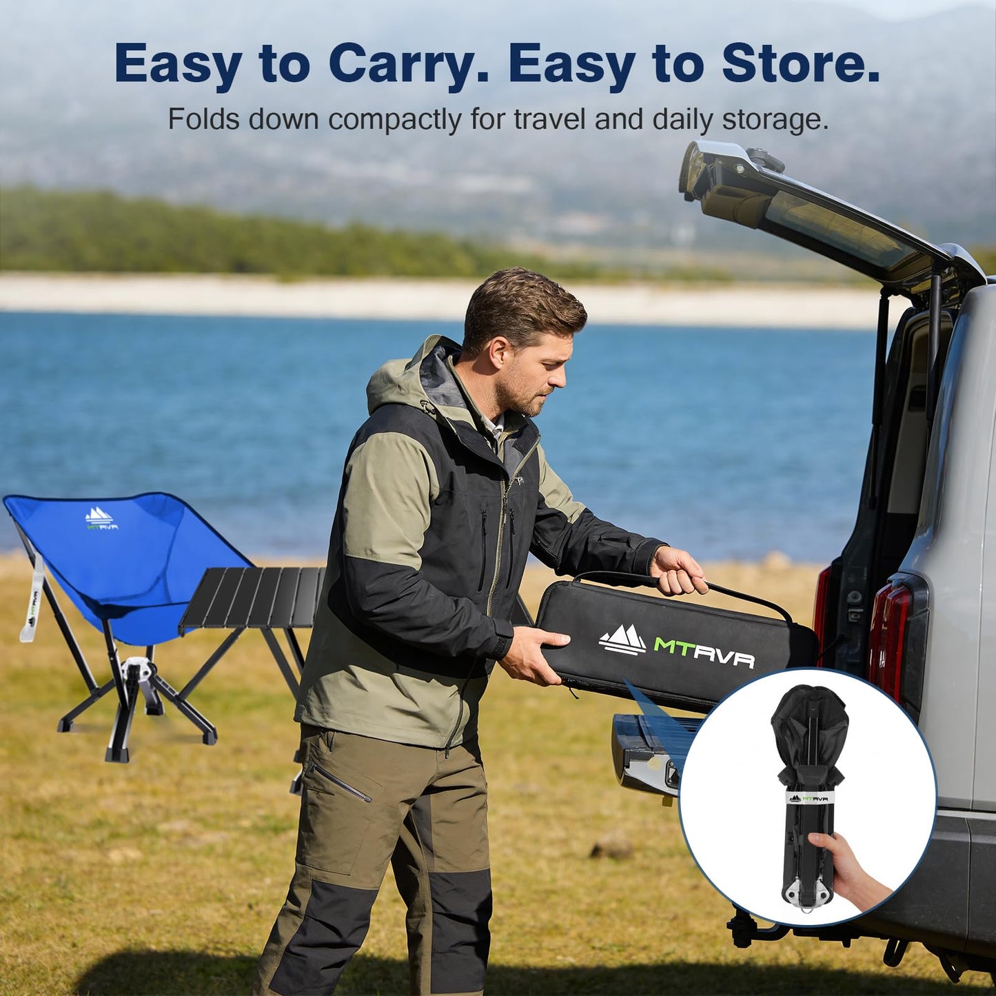 MTRVR Utility-Grade Folding Chair — Stable One-Piece Structure, Authorized Folding Structure Patent, Balanced Aluminum Support, Compact & Portable Chair for Camping, Fishing & Everyday Outdoor Use